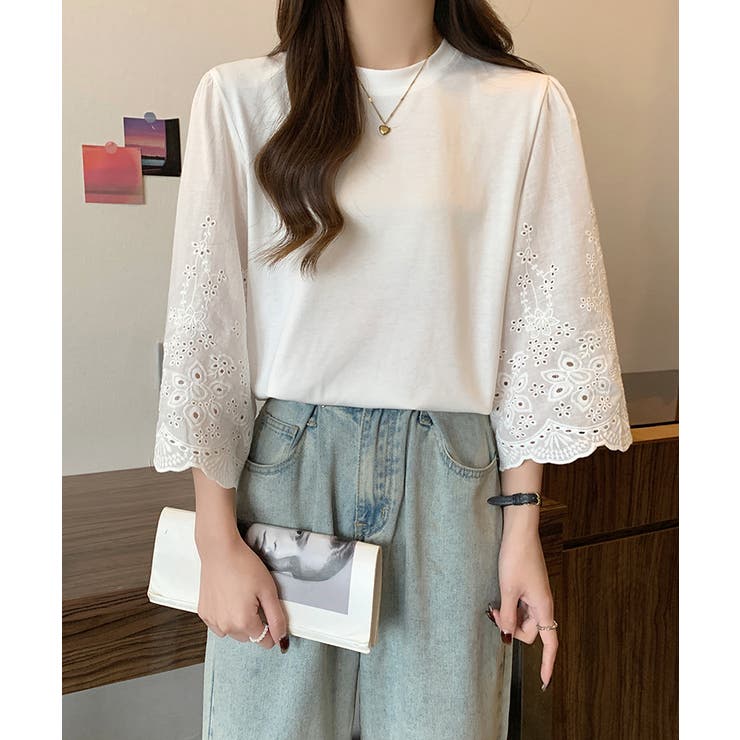 one after another フレア袖異素材トップス one after another NICE CLAUP（ワンアフターアナザーナイ