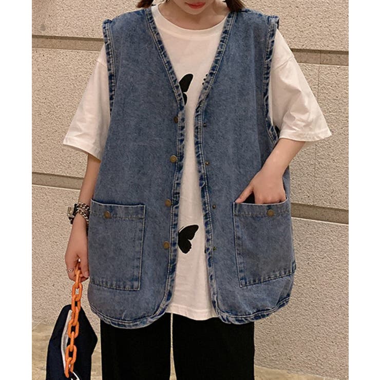 オーバーサイズデニムジレ デニムベスト ビッグシルエット【SHOPLIST