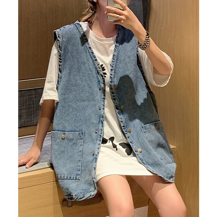 オーバーサイズデニムジレ デニムベスト ビッグシルエット【SHOPLIST