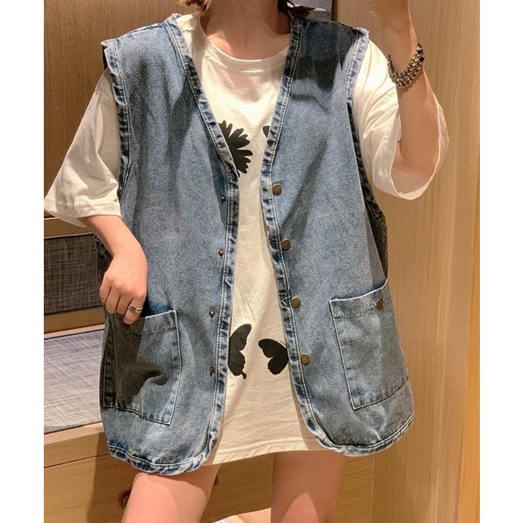 オーバーサイズデニムジレ デニムベスト ビッグシルエット【SHOPLIST