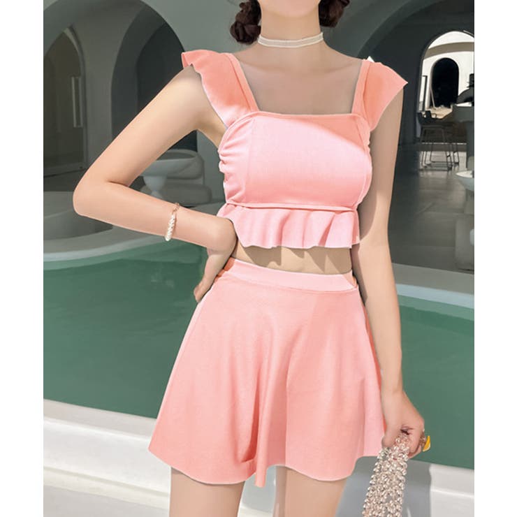 ピンク | ビスチェとフレアスカートの水着セット | SEU