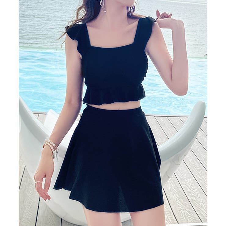 ブラック | ビスチェとフレアスカートの水着セット | SEU