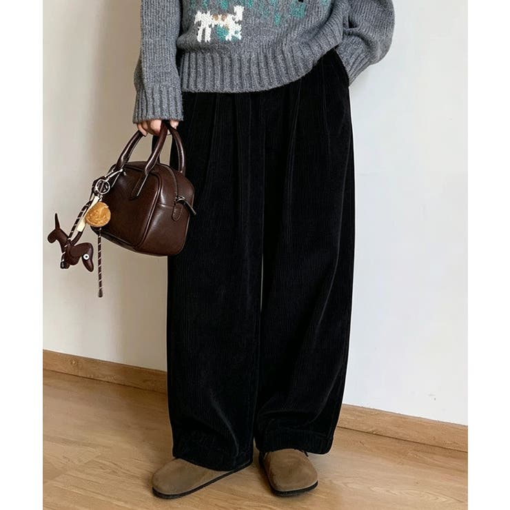 ブラック | 裏起毛コーデュロイ タックワイドパンツ【SHOPLIST限定 新作 | SEU