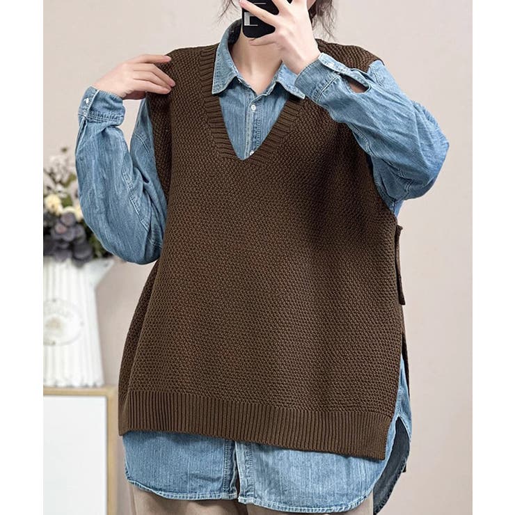 サイドボタンVネックニットベスト【SHOPLIST限定 新作 春 秋 冬】 | SEU | 詳細画像7 
