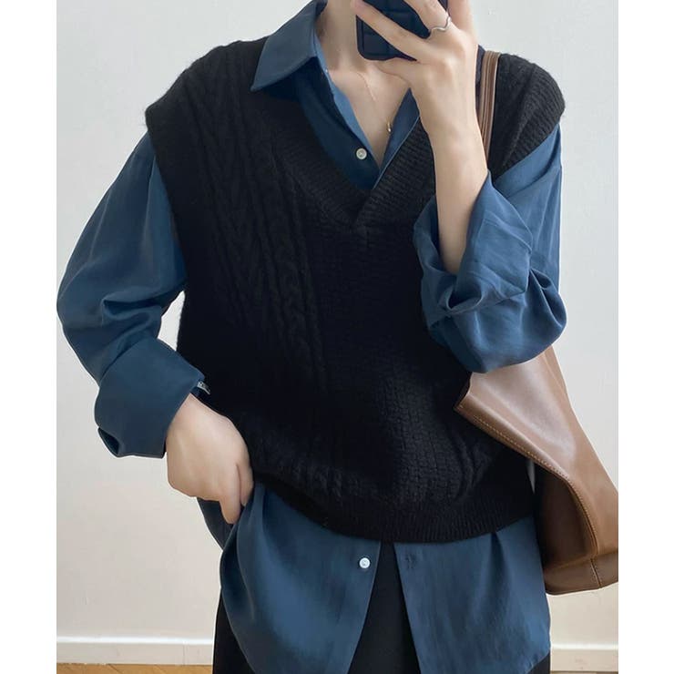 ケーブル編みVネックニットベスト【SHOPLIST限定 新作 春 秋 冬】 | SEU | 詳細画像12 