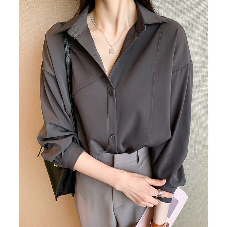 チャコール | ゆるシルエット長袖シャツブラウス【SHOPLIST限定 新作 春 夏 秋 冬】 | SEU