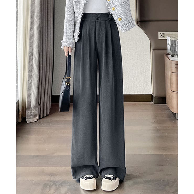 チャコール | 【裏起毛】ハイウエストタックワイドパンツ【SHOPLIST限定 新作 春 | SEU