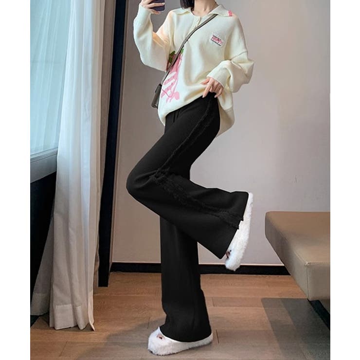 サイド フリンジラインリブニットワイドパンツ【SHOPLIST限定 新作 | SEU | 詳細画像13 