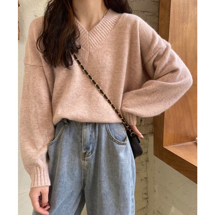 ピンク | ふんわり起毛 Vネック ニットトップス【SHOPLIST限定 | SEU