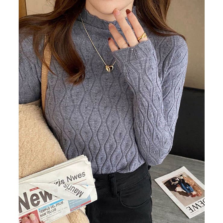 グレー | 透かし編みハイネックニット【SHOPLIST限定 新作 春 秋 冬】 | SEU