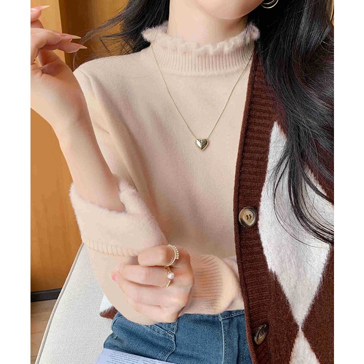 ベージュ | 【裏起毛】フリルハイネックニットプルオーバー【SHOPLIST限定 新作 春 | SEU