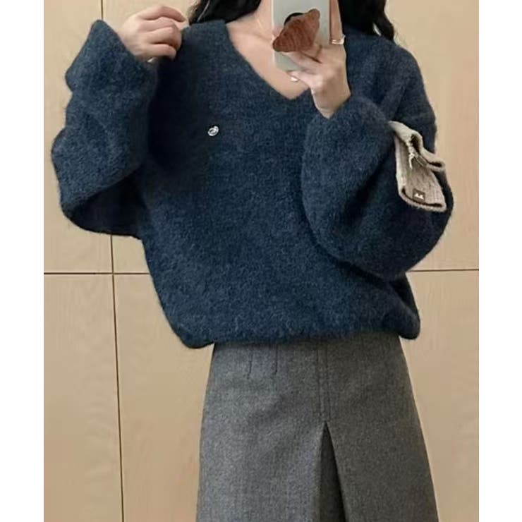 ネイビー | ゆるふわシャギーニットトップス【SHOPLIST限定 新作 春 秋 冬】 | SEU