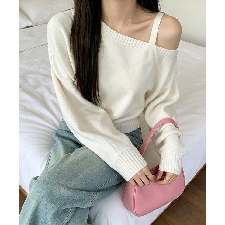 ホワイト | ワンショルダーストラップルーズニットプルオーバー【SHOPLIST限定 新作 春 | SEU