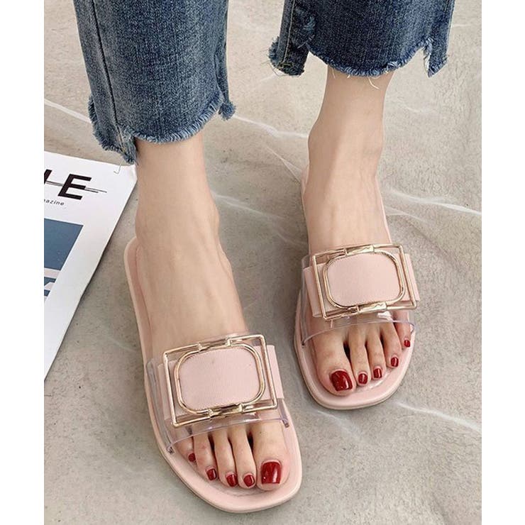 ピンク | スクエアバックルフラットサンダル【SHOPLIST限定 新作 春 夏 秋 冬】 | SEU