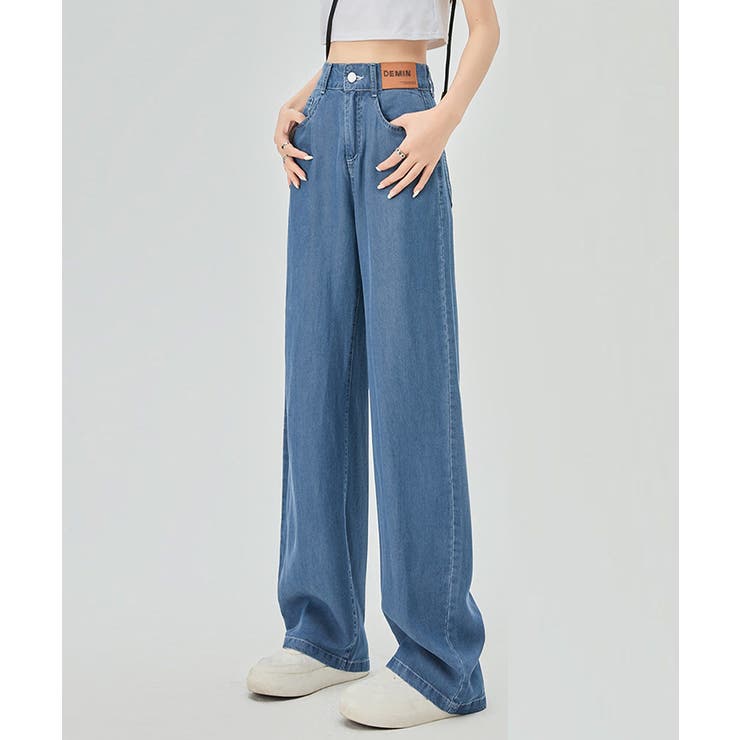 ブルー | 涼しげで軽やかハイウエストワイドデニム【SHOPLIST限定 新作 春 | SEU