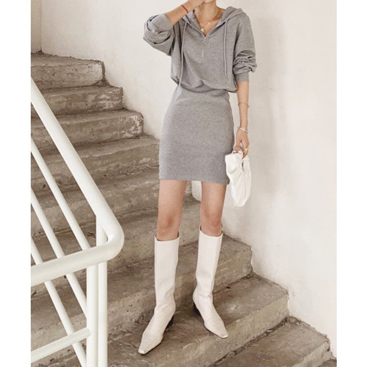 フード付きハーフジップ長袖タイトミニワンピース【SHOPLIST限定 新作 春 | SEU | 詳細画像33 