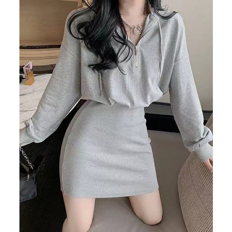 フード付きハーフジップ長袖タイトミニワンピース【SHOPLIST限定 新作 春 | SEU | 詳細画像28 
