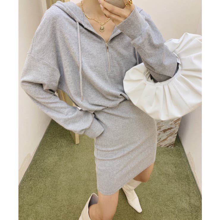 フード付きハーフジップ長袖タイトミニワンピース【SHOPLIST限定 新作 春 | SEU | 詳細画像25 