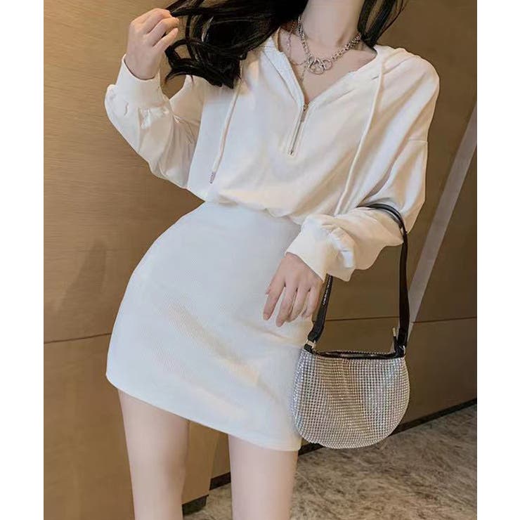 フード付きハーフジップ長袖タイトミニワンピース【SHOPLIST限定 新作 春 | SEU | 詳細画像3 