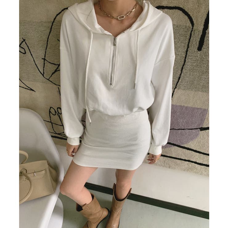 フード付きハーフジップ長袖タイトミニワンピース【SHOPLIST限定 新作 春 | SEU | 詳細画像12 