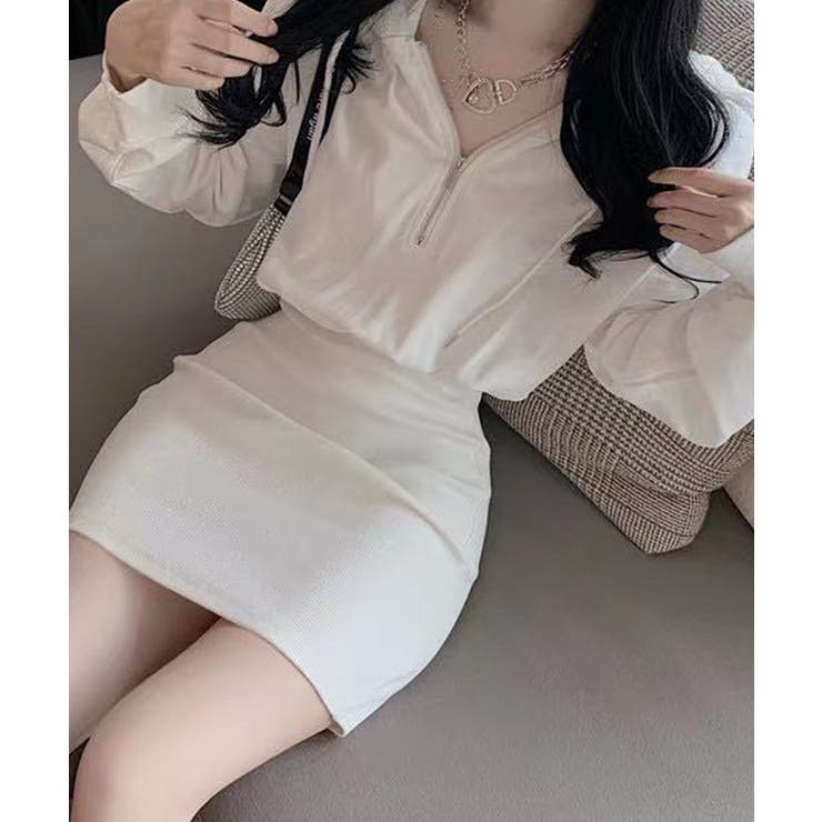 フード付きハーフジップ長袖タイトミニワンピース【SHOPLIST限定 新作 春 | SEU | 詳細画像5 