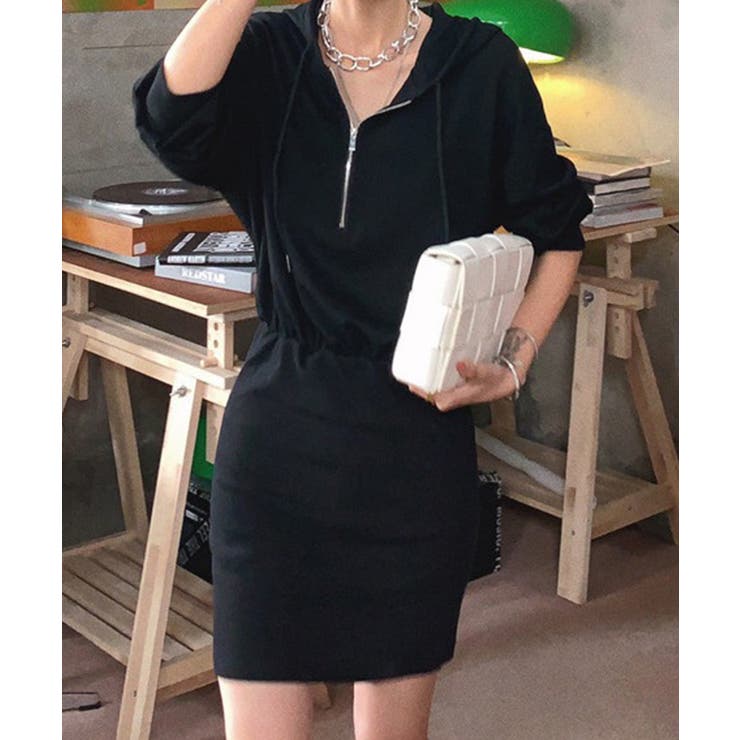 フード付きハーフジップ長袖タイトミニワンピース【SHOPLIST限定 新作 春 | SEU | 詳細画像16 