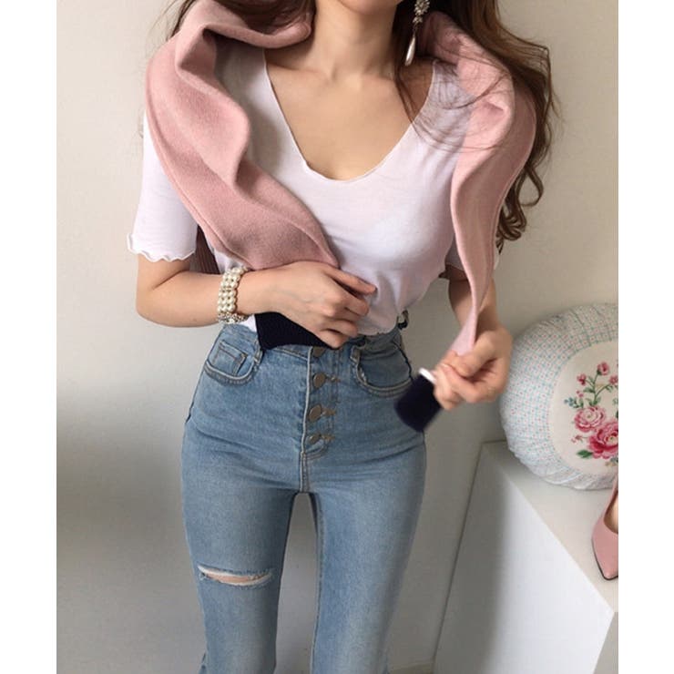 ショート丈Ｖネック配色ニットカーディガン【SHOPLIST限定 新作 春 | SEU | 詳細画像22 