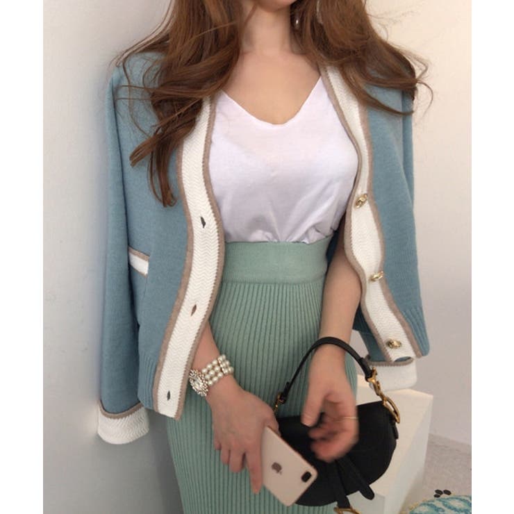 ショート丈Ｖネック配色ニットカーディガン【SHOPLIST限定 新作 春 | SEU | 詳細画像15 