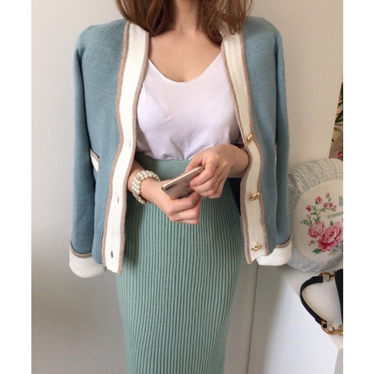 ショート丈Ｖネック配色ニットカーディガン【SHOPLIST限定 新作 春 | SEU | 詳細画像16 