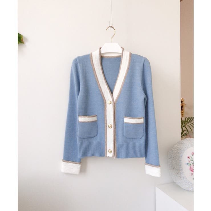 ショート丈Ｖネック配色ニットカーディガン【SHOPLIST限定 新作 春 | SEU | 詳細画像27 