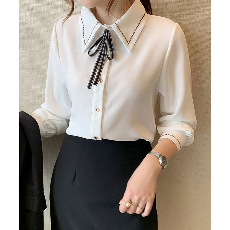 配色ステッチボウタイシャツ【SHOPLIST限定 新作 春 夏 秋 冬】 | SEU | 詳細画像12 