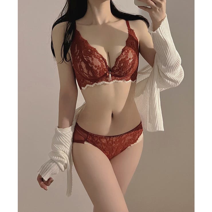 【2点セット】花柄レースノンワイヤー 下厚パッド美胸ブラ＆ショーツセット【SHO… | SEU | 詳細画像19 
