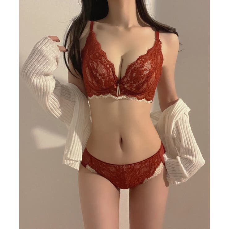 【2点セット】花柄レースノンワイヤー 下厚パッド美胸ブラ＆ショーツセット【SHO… | SEU | 詳細画像20 