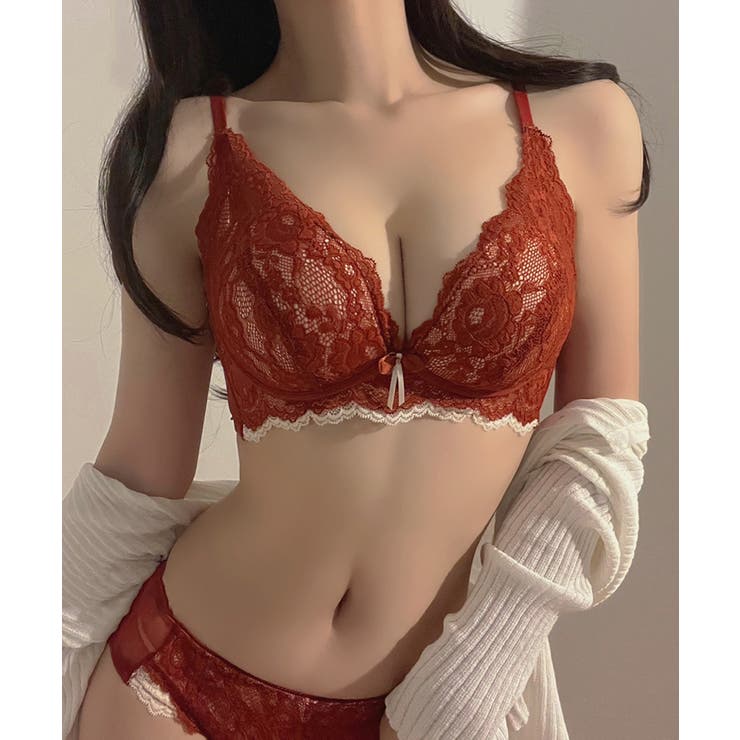 【2点セット】花柄レースノンワイヤー 下厚パッド美胸ブラ＆ショーツセット【SHO… | SEU | 詳細画像21 
