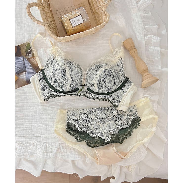 【2点セット】花柄レースノンワイヤー 下厚パッド美胸ブラ＆ショーツセット【SHO… | SEU | 詳細画像30 