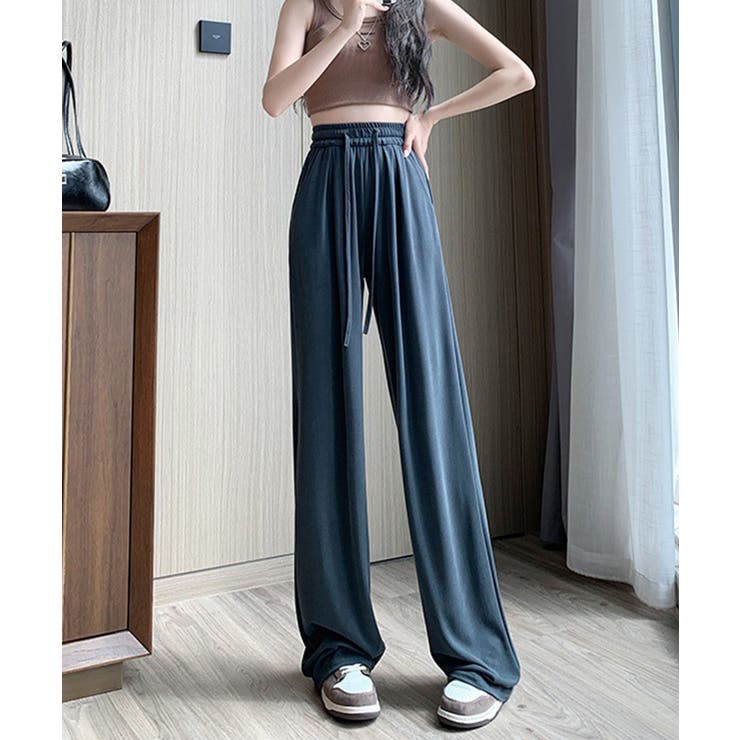 チャコール | 接触冷感風とろみ素材ハイウエスト美脚ワイドパンツ【SHOPLIST限定 新作 春 | SEU