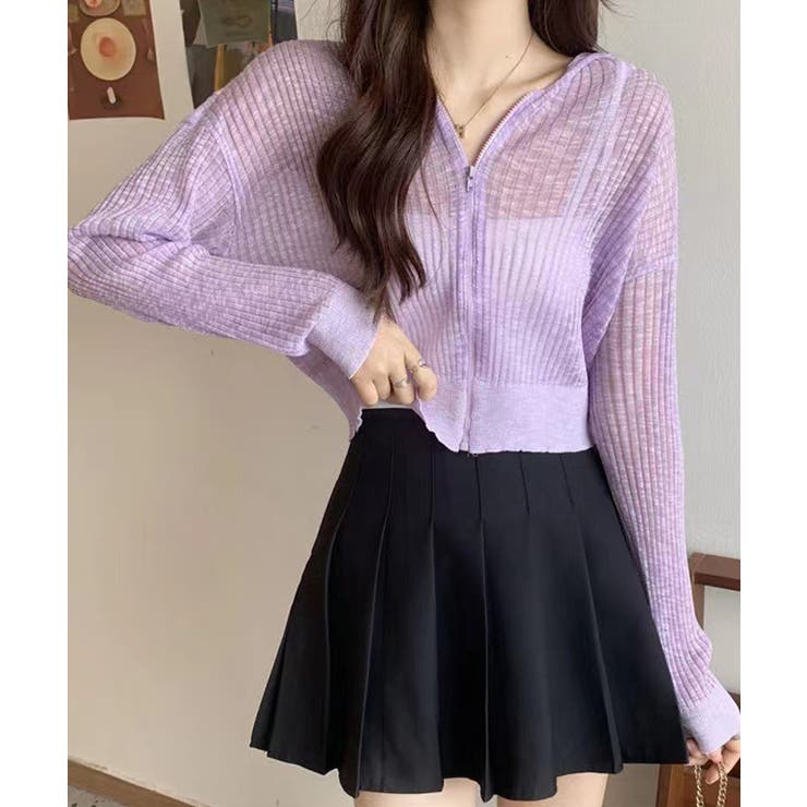 パープル | クロップド丈サマーニットシアーフーディー【SHOPLIST限定 新作 春 | SEU