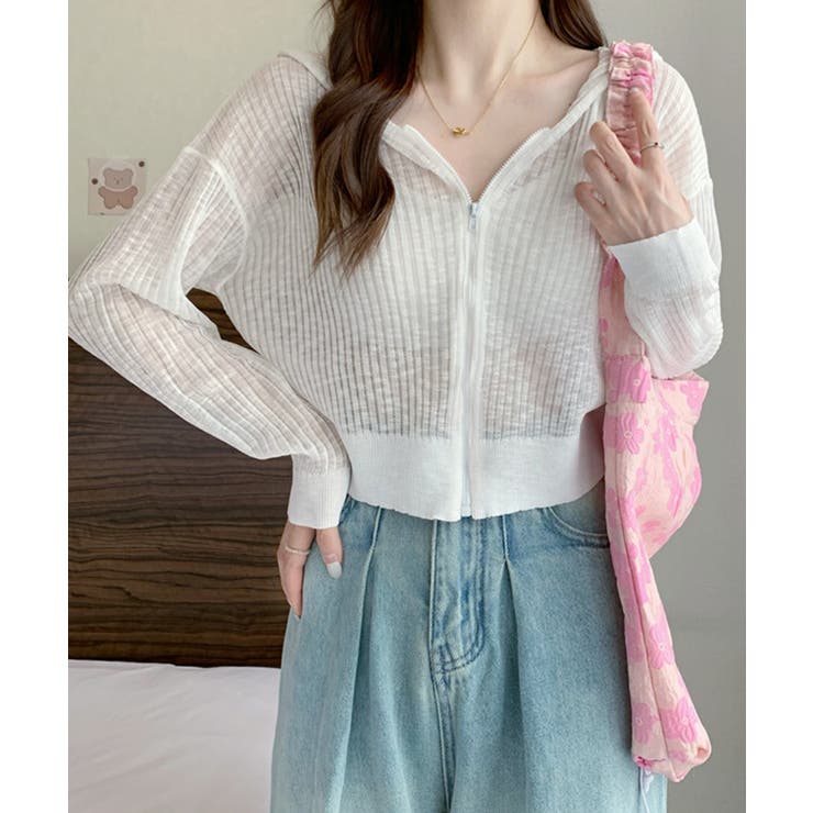 ホワイト | クロップド丈サマーニットシアーフーディー【SHOPLIST限定 新作 春 | SEU