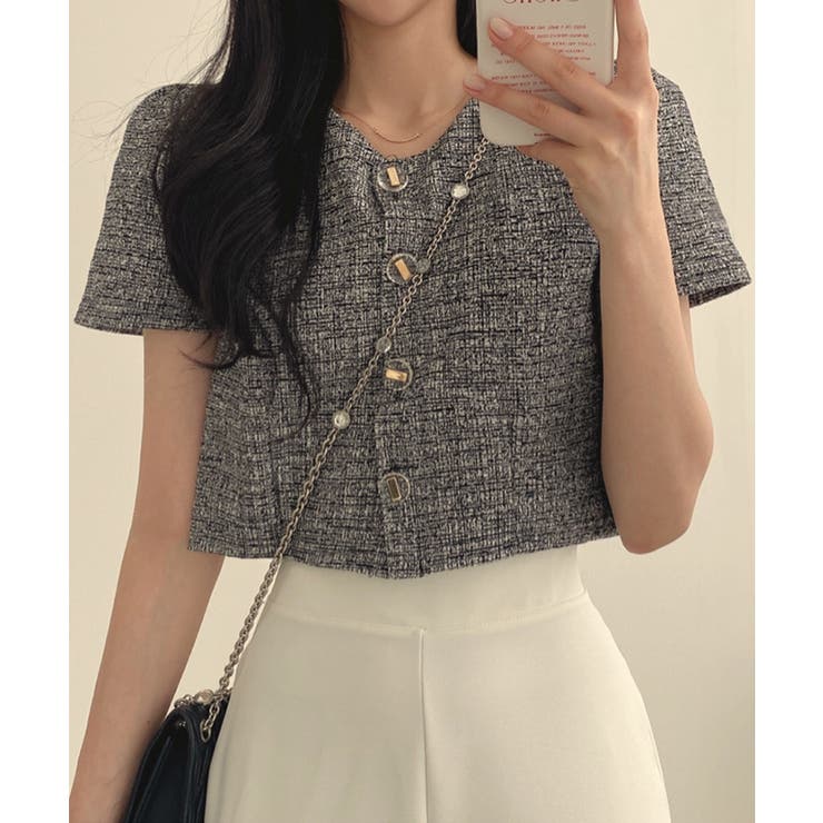 ツイード風ノーカラー半袖ジャケット【SHOPLIST限定 新作 春 夏 秋】 | SEU | 詳細画像12 