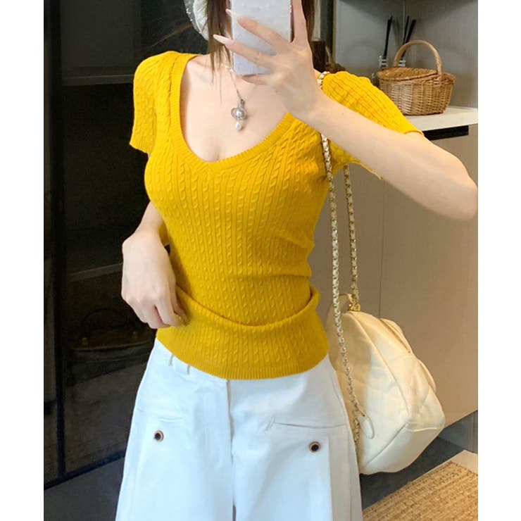 Vネックケーブル編み半袖ニットトップス【SHOPLIST限定 新作 春 | SEU | 詳細画像29 