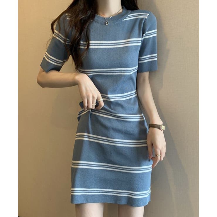 ブルー | ボーダーニットワンピース【SHOPLIST限定 新作 春 夏 秋】 | SEU