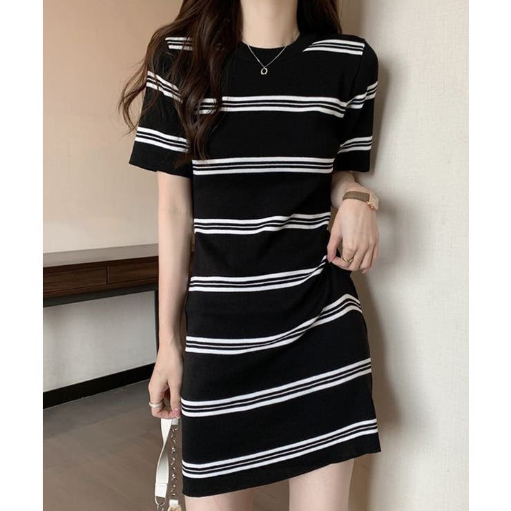 ブラック | ボーダーニットワンピース【SHOPLIST限定 新作 春 夏 秋】 | SEU