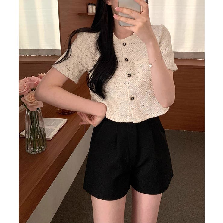 ツイードチェック風ノーカラー半袖ジャケット【SHOPLIST限定 新作 春 | SEU | 詳細画像11 