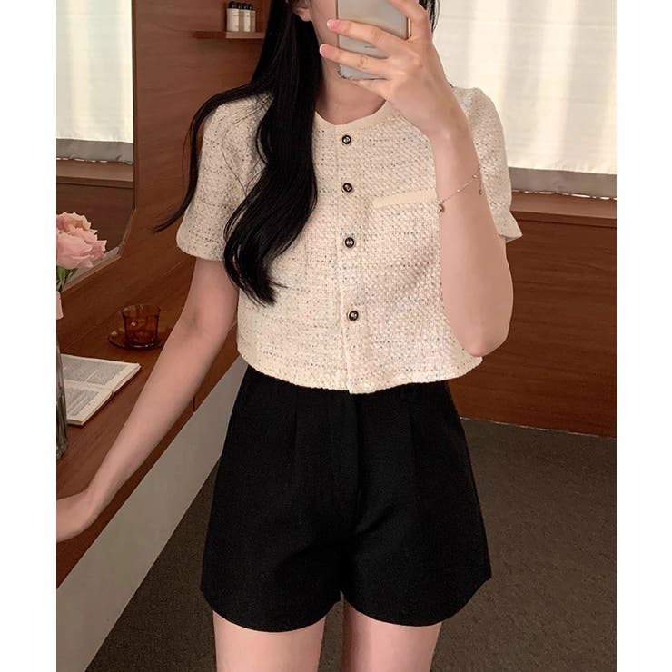 ツイードチェック風ノーカラー半袖ジャケット【SHOPLIST限定 新作 春 | SEU | 詳細画像12 