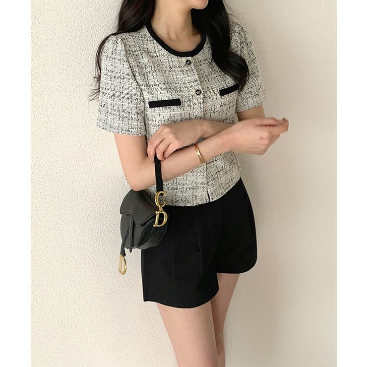 ツイードチェック風ノーカラー半袖ジャケット【SHOPLIST限定 新作 春 | SEU | 詳細画像13 