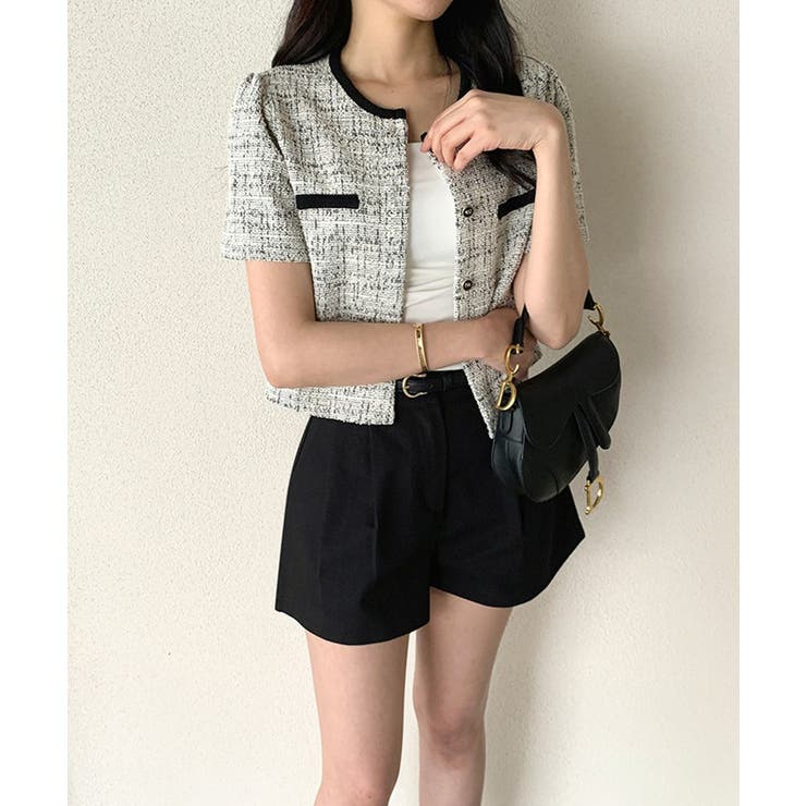 ツイードチェック風ノーカラー半袖ジャケット【SHOPLIST限定 新作 春 | SEU | 詳細画像17 