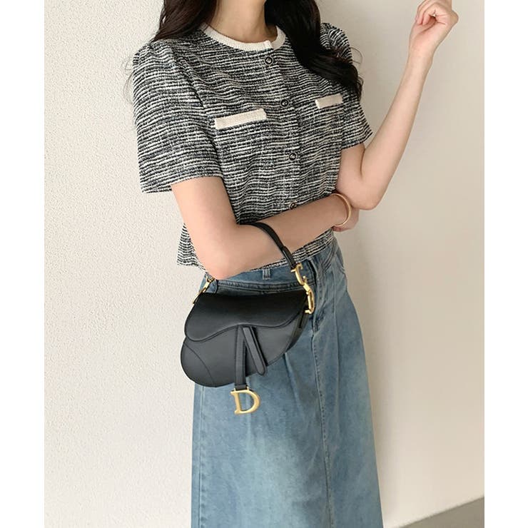 ツイードチェック風ノーカラー半袖ジャケット【SHOPLIST限定 新作 春 | SEU | 詳細画像3 