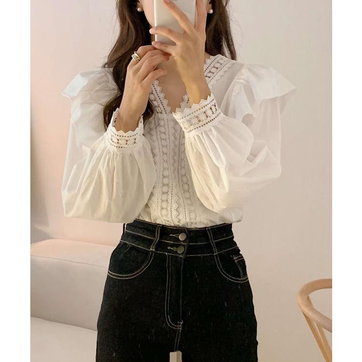 Vネックフリルレースブラウス【SHOPLIST限定 新作 春 夏 秋】 | SEU | 詳細画像4 