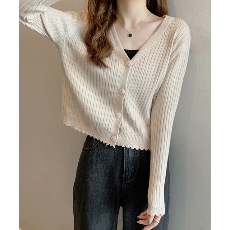 ベージュ | Vネックリブニットカーディガン【SHOPLIST限定 新作 春 夏 秋 冬】 | SEU