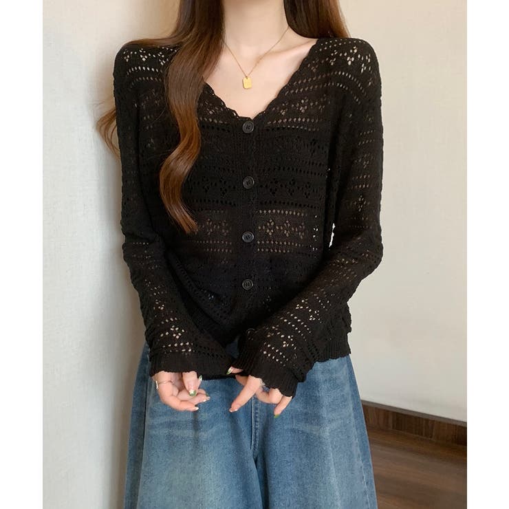 透かし編み Vネック ニットカーディガン【SHOPLIST限定 | SEU | 詳細画像18 
